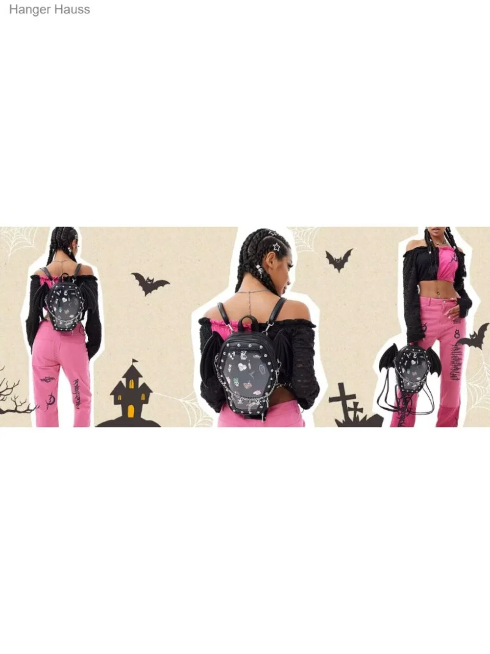 Gothic Coffin Ita Bag Backpack Laser Pin Display Vegan Leather Anime Purse